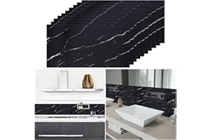 Warmiehomy Marble Tiles 60x30cm 30Pcs Thicken Self Adhesive Wall Tiles Waterproof,Peel and Stick on Vinyl Tiles for Living Room Bedroom Bathroom Kitchen Splashback,Black and White Root