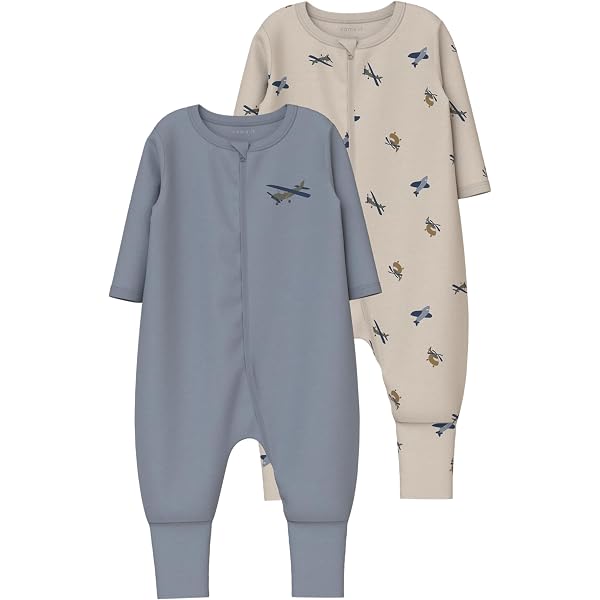 Name It Nbmnightsuit Pigiama Neonato 2 Pezzi Con Zip, Tuta Intera Maniche Lunghe, Fantasia Elefante Marino, Cotone Morbido - 2