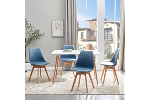 FURNITABLE Set di tavolo da pranzo – tavolo da cucina con set di 4 sedie per sala da pranzo scandinavo, blu navy, sedie – 110 x 70 x 75 cm