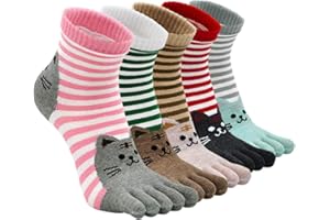 PUTUO Damskie skarpety z pięcioma palcami, bawełniane, sportowe, zabawne, ze zwierzętami, 5 par, 4-9