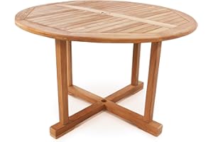 BrackenStyle Dalby Round Teak Garden Dining Table - 120cm 1.2m Diameter Grade A Teak Wood with Parsol Hole