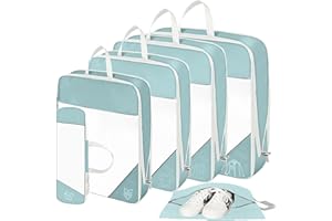 SWIHELP Kostki Kompresyjne do Walizek 6 Zestawów, Organizer Bagażu Podróżnego, Zestaw do Pakowania z Torbą na Ubrania, Buty, Kosmetyki i Bieliznę