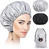 Cuffia doccia 2 Pezzi, Riutilizzabile Impermeabile Cuffia da Bagno Donna Elastica Grande Showe Caps, Donne Capelli Protezione