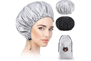 Eagool 2 paquetes de gorro de ducha, extra grande y ajustable y doble capa impermeable para mujeres, exterior impermeable y forro EVA,dobladillo ajustable