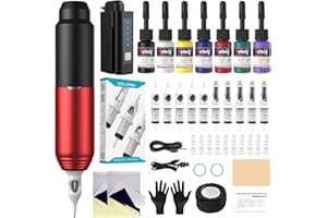 Solong Tattoo Set di macchine, con 10 aghi per tatuaggi, 7 bottiglie di inchiostro e alimentazione da 1500 mAh, adatto per principianti e tatuatori professionali SLP51KITEU-2