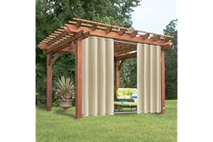 ‎NICEME NICEME Outdoor Vorhang mit Ösen Wetterfest, 1 Stück Blickdicht Wasserdicht Outdoor Gardine für Garten Terrasse Pavillon Veranda Balkon, Beige B132XH213cm