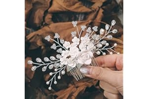 ‎EDARY Edary Braut Hochzeit Haarkamm Silber Blume Braut Kopfschmuck Strass Haarklammern Kristall Haarschmuck für Frauen und Mädchen (2)