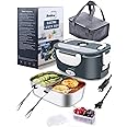 Buddew Electric Lunch Box 80W Food Heater for Adults, 12/24/110V Portable Lunch Warmer Upgraded Heated Lunch Box for Car/Truck/Office with SS Fork&Spoon and Insulated Carry Bag (White)