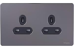 Schneider Electric Ultimate Screwless Flat Plate - Double Unswitched Power Socket, 13A, GU3460BBN, Black Nickel with Black Insert