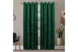 Oxford Homeware Blackout Curtains for Bedroom – Emerald Green 66 x 54 Inch Drop Curtains for living room - Thermal Insulated Velvet Curtains + 2 Tie Backs (168cm x 137cm)