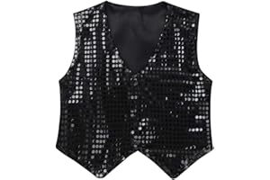 IEFIEL Enfant Garçon Veste Gilet d'honneur Cérémonie à Paillettes Sequins Garçon Chemise Vestons de Danse Hip-hop Jazz Choeur Performance sans Manches 7-15 Ans