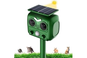 AILEDA Repelente de Gatos, Repelente ultrasónico energía Solar IP66 Impermeable de frecuencia Ajustable para ahuyentar Animales