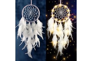 KAYCOLIN Traumfänger Kinder, Kinderzimmer Deko Mädchenmit, Led Lichtern Federn Traumfänger im Böhmischen Stil, für Deko Schlafzimmer Wandbehang Wohnkultur Ornamente Handwerk, Kinderzimmer Deko Boho