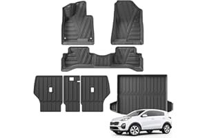 Smabee Fußmatten & Rückenlehne & Kofferraummatte für Kia Sportage Hybrid (PHEV) 2023–2025 Fußmatten & Cargo Liner & Rücksitzmatten Organizer Schutzmatte TPE Protector Pad Allwetter LHD 7 Stück