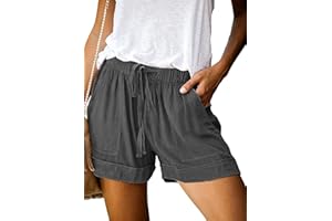 comefohome Shorts Womens UK Summer Drawstring Cotton Elastic Waist Solid Color Casual Shorts with Pockets
