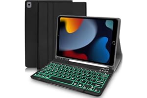 LIELAX Case with Keyboard for ipad 10.2 inch, keyboard case for iPad 9th Generation, 7 Color Backlit Detachable Wireless Keyboard (UK Layout) for iPad 9th Generation/8th Gen/7th/Air 3, Pro 10.5, Black