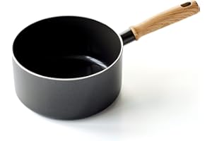 GreenChef Vintage Pot à lait en Céramique Antiadhésive de 18 cm/2,1 L, Poignée à Apparence en Bois, Sans PFAS, Compatibles avec l'Induction, Va au Four, Va au Lave-Vaisselle, Gris