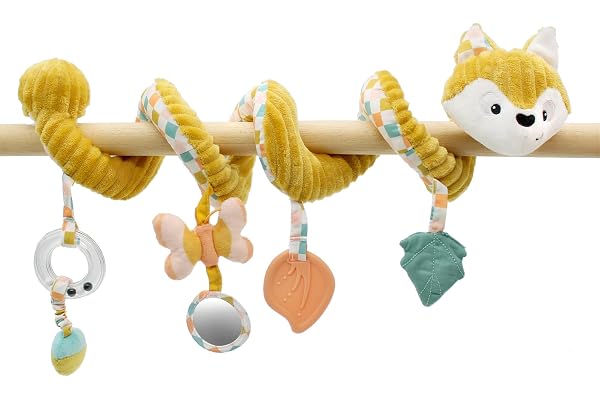Les DEGLINGOS - Spirale d’activités Cyranos Le Renard - Jouet d’éveil pour bébé avec activités sonores et tactiles - 1 pièce - Moutarde - 40cm déployé