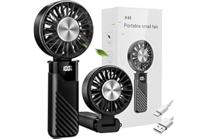 PITMT Mini Ventilatore Portatile, Ricaricabile USB Ventilatore da Scrivania a Mano Piccolo, Ventilatori Portatili a Batteria Con 5 Velocità, Ventola Portable Fan Pieghevole per Ufficio, da Esterno (Nero)