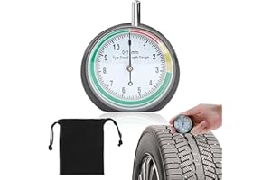 KIKI FANCY Tyre Tread Depth Gauge 0-11mm, Tyre Tread Depth Gauge UK Tire Tread Depth Round Measuring Rod Dial Professional Tyre Gauge with Colors Warning Value Display for Motorcycle Car Truck and Bus (Black)