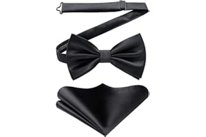 HISDERN Men's Solid Color Pre-tied Bow Tie Adjustable Tuxedo Two Layer Bow Tie and Pocket Square Set with Gift Box