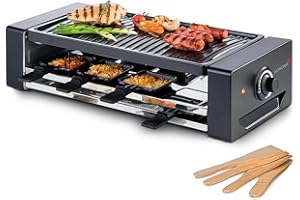 Korona 45070 Raclette Persone, Grill da Tavolo con 8 padelle e 8 spatole, Facile da Pulire Grazie alla Piastra Rimovibile, Metallo, Nero