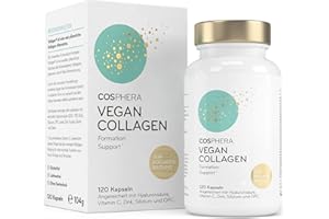 ‎COSPHERA COSPHERA® Kollagen-Bildung Hyaluron 120 Kapseln vegan mit Vitamin C, Biotin, OPC, Zink & Kupfer hochdosiert - Vollagen® zur Bildung von Kollagen Kapseln 100% pflanzlich