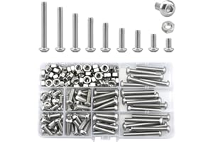 LEMIYOO Schrauben und Muttern-Set,Sechskantkopf M6 Edelstahl-Maschinenschrauben und Rundkopf-Sechskantschrauben-Sortiment (10/14/18/20/25/30/35/40/45mm) (M6,Silver)