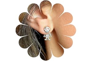 Cimenexe Gothic Skeleton Ear Jacket Earrings Silver Skull Dangle Earrings Tiny Skeleton Skull Drop Earrings Halloween Skeleton Earrings Jewelry for Women and Girls Gifts