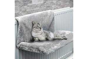 Toaboa Katzenbett für Heizungen 46x30x25cm Katzenhängematte Heizkörper mit Abnehmbarem Metallrahme Warme Fleece Korb Faltbar Katze Heizkörperliege für Katze und Kleine Haustiere (Grau)