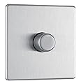 BG Electrical Intelligent Single Wall Dimmer Switch, 2 Way, Screwless Front Plate, Premium Flatplate, Brushed Steel, 200W, FBS81