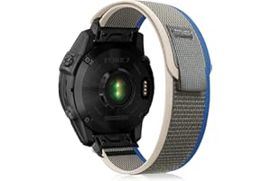 ZoRoll 22mm QuickFit Armband für Garmin Fenix 7/Fenix 6 GPS/Fenix 6 PRO GPS/Fenix 5/Fenix 5 Plus, Elastisch Nylon Klettverschluss Ersatzarmband für Garmin EPIX/Approach s62/Approach s60 - Blau&Grau