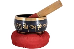 RAJRANG BRINGING RAJASTHAN TO YOU Tibetan Singing Bowl Set - Chakra Bowl with Antique Design, Wooden Swatter and Red Cushion for Yoga Meditation, Mindfulness and Relaxation