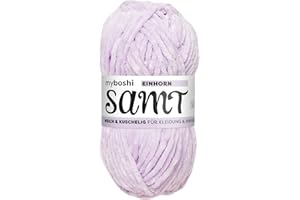 myboshi Samt Wolle zum Häkeln und Stricken, weiche Chenille Wolle im XXL-Knäuel, perfekt für Amigurumi und Kissen, 100% Flauschige Polyester, 100g, Ll 100m Lila (Einhorn) 1 Knäuel