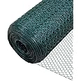 VOUNOT Chicken Wire Mesh Roll, PVC Coated Hexagonal Wire Mesh Fencing, Wire Poultry Netting, 1m x 50m, Hole Size: 25mm, Green