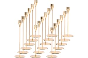 PESONLOOK Set of 18 Candle Holders Gold Taper Candlesticks Fits 3/4 Inch Thick Candles, Metal Tall Candle Stand for Wedding, Home Decor, Candlelight Dinner(Gold)