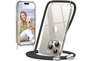 caslord Handyband kompatibel mit iPhone 15 Pro Max, Necklace Hülle mit Bands Handyhülle für zum Umhängen, Transparent Case mit Handykordel,Stoßfeste Schutzhülle zum Umhängen Kordel, Schwarz