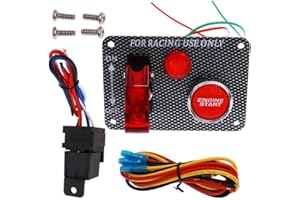 Geloo Panneau de Commutateur D'allumage de 12V, Commutateur de Bouton Poussoir rapide de Début de Moteur de Fibre de Carbone