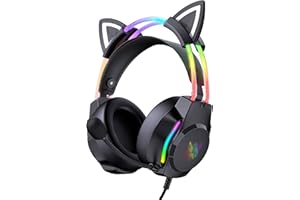 ONITOON Gaming Headset with Microphone, Cat Ears Headphones for PC/PS4/PS5/XBOX/Switch, RGB Backlight & Virtual Surround Sound, Lightweight Over Ear Headphones with Auto-Adjustable Headband