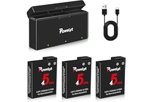 PoweLyt Osmo 360/Action 6/5 Pro/4/3 Akku-Ladegerät-Kit 3 Stück 2100mAh Osmo Action 5 Pro Akkus und 3-Kanal-Schnellladegerät-Hub Kompatibel mit DJI Osmo 360/Action 6/Action 5 Pro/Action 4/Action 3