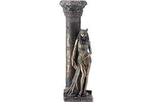 Veronese Design - Estatua de la diosa egipcia Bastet apoyada contra un pilar