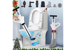 YUCHENGTECH Déboucheur WC Puissant Deboucheur Toilette Haute Pression Pompe Deboucheur Canalisation avec un Support et 4 Têtes Remplaçables pour Déboucher les Toilettes/Lavabo/Baignoire/Drain de Sol