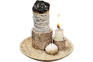 SHEBUYLLI Incense Burner Holder, 4 in1 Palo Santo Holder Ceramic Incense Stick Holders with Ash Catcher Sage Holder Smudge Bowl for Yoga Meditation Room Home Decor (#001Beige)