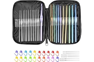 JOYAN 50 Pcs Ganchillos Crochet, 24 Piezas Multicolor Agujas de Ganchillo Aguja Crochet Kit Ganchos de Ganchillo Accesorios, con Accesorios Bolsa Portable, Marcadores de Punto, Agujas de Ojo Grande