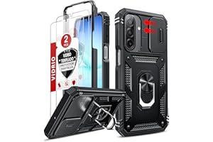 LeYi Funda para Samung Galaxy A17/A 17 5G con [2-Unidades] Cristal Vidrio Templado, Uso Rudo Carcasa Cubierta de cámara Deslizante Proteger Anillo Soporte Silicona TPU Armor Bumper Case, Negro