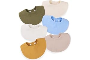 WD&CD Bavaglino Neonato 6 Pezzi, 6 Strati Addensati Cotone con 2 Bottoni a Pressione, Super Assorbenti Morbidi, Bambino Drool Bavaglini per Ragazzi e Ragazze