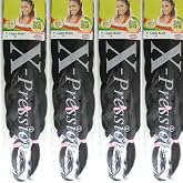 X-Pression 1B 4 PACK XPRESSION LAGOS BRAID Pre-Pulled Hair Extension, Braiding Hair, 42″ & 46″ Pack, (Colour 1B, Natural Blac