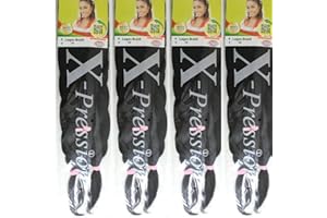 X-Pression 1B 4 PACK XPRESSION LAGOS BRAID Pre-Pulled Hair Extension, Braiding Hair, 42″ & 46″ Pack, (Colour 1B, Natural Black), 4.0 count