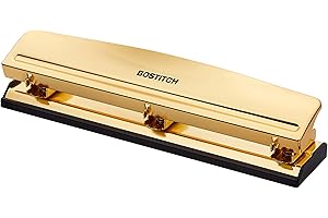 Bostitch Office 3 perforateurs, capacité de 12 feuilles, métal durable, or chromé, base en caoutchouc