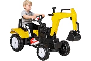 HOMCOM Ruspa Giocattolo Cavalcabile a Pedali per Bambini 3-6 Anni, Escavatore Cavalcabile con 4 Ruote, in Acciaio e Plastica, 107x42x71 cm, Giallo